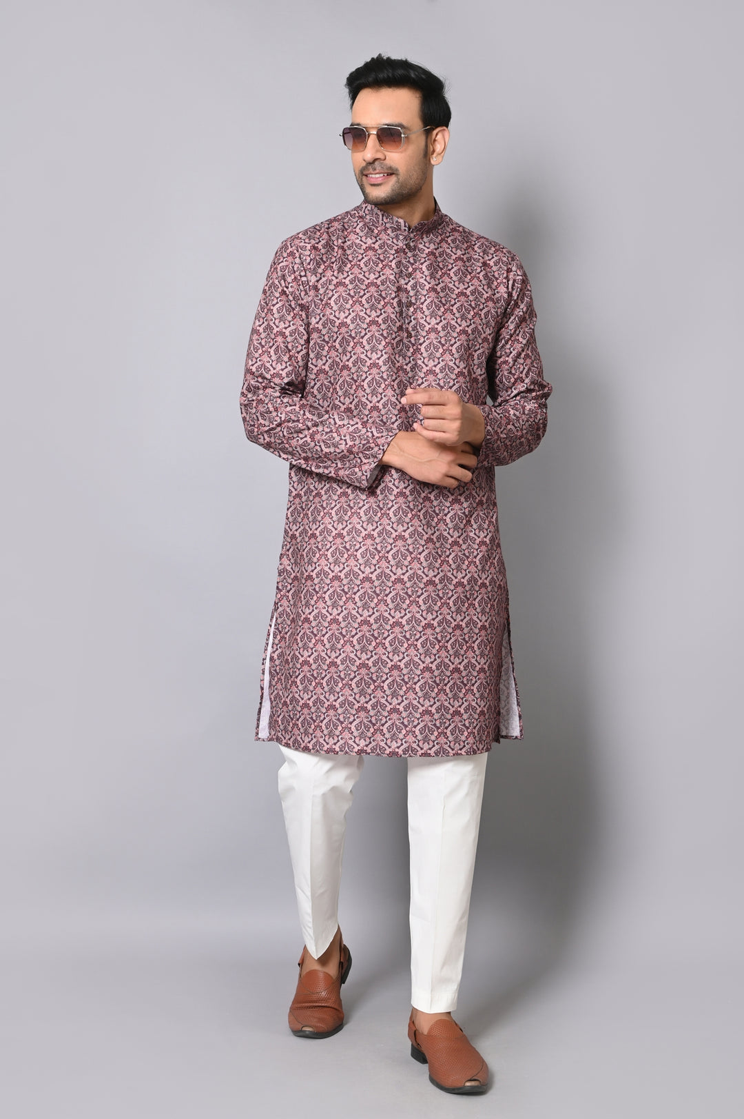 Ethnic Motifs Wine Kurta Set - KM40786-6975B