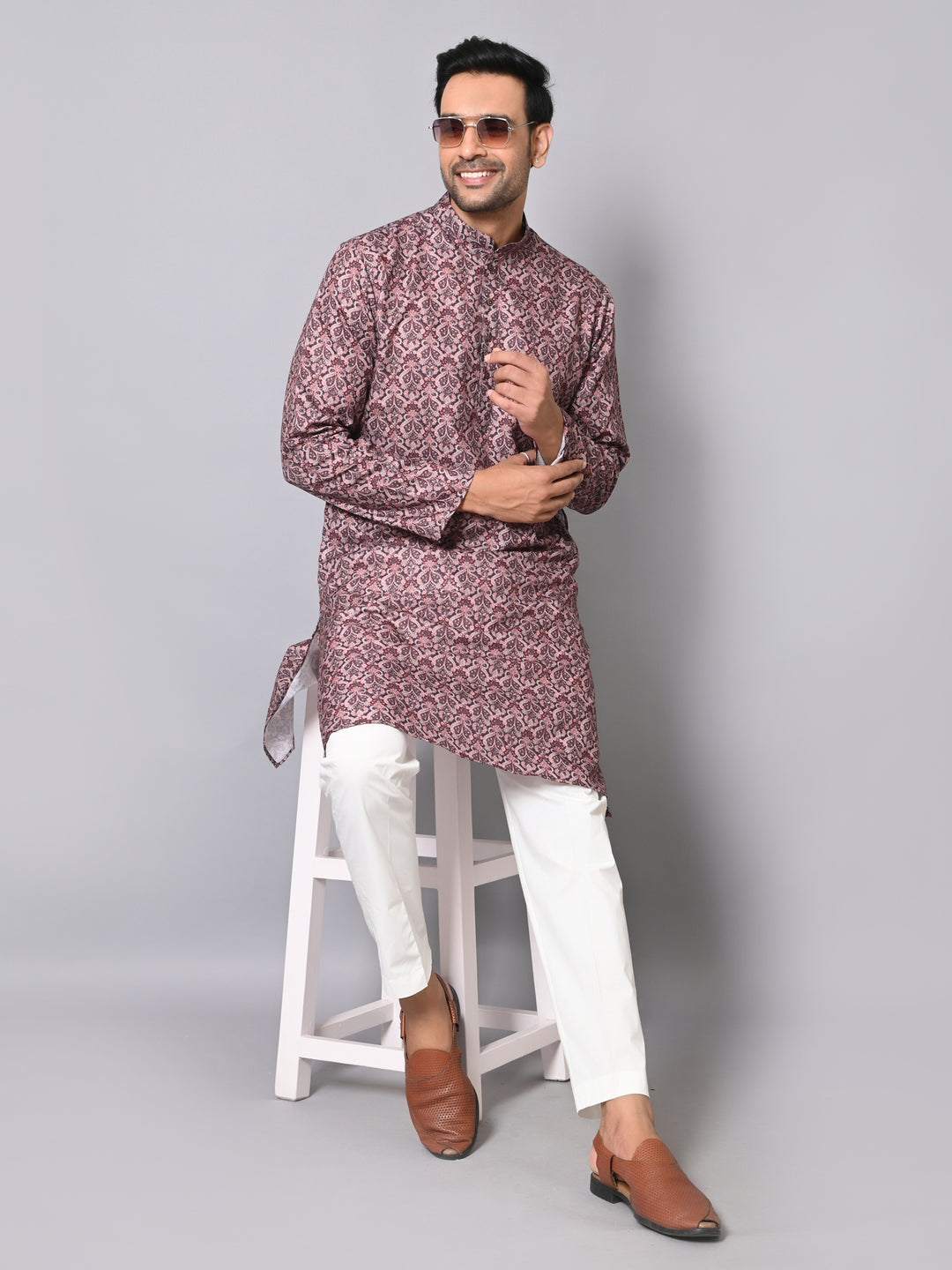 Ethnic Motifs Wine Kurta Set - KM40786-6975B