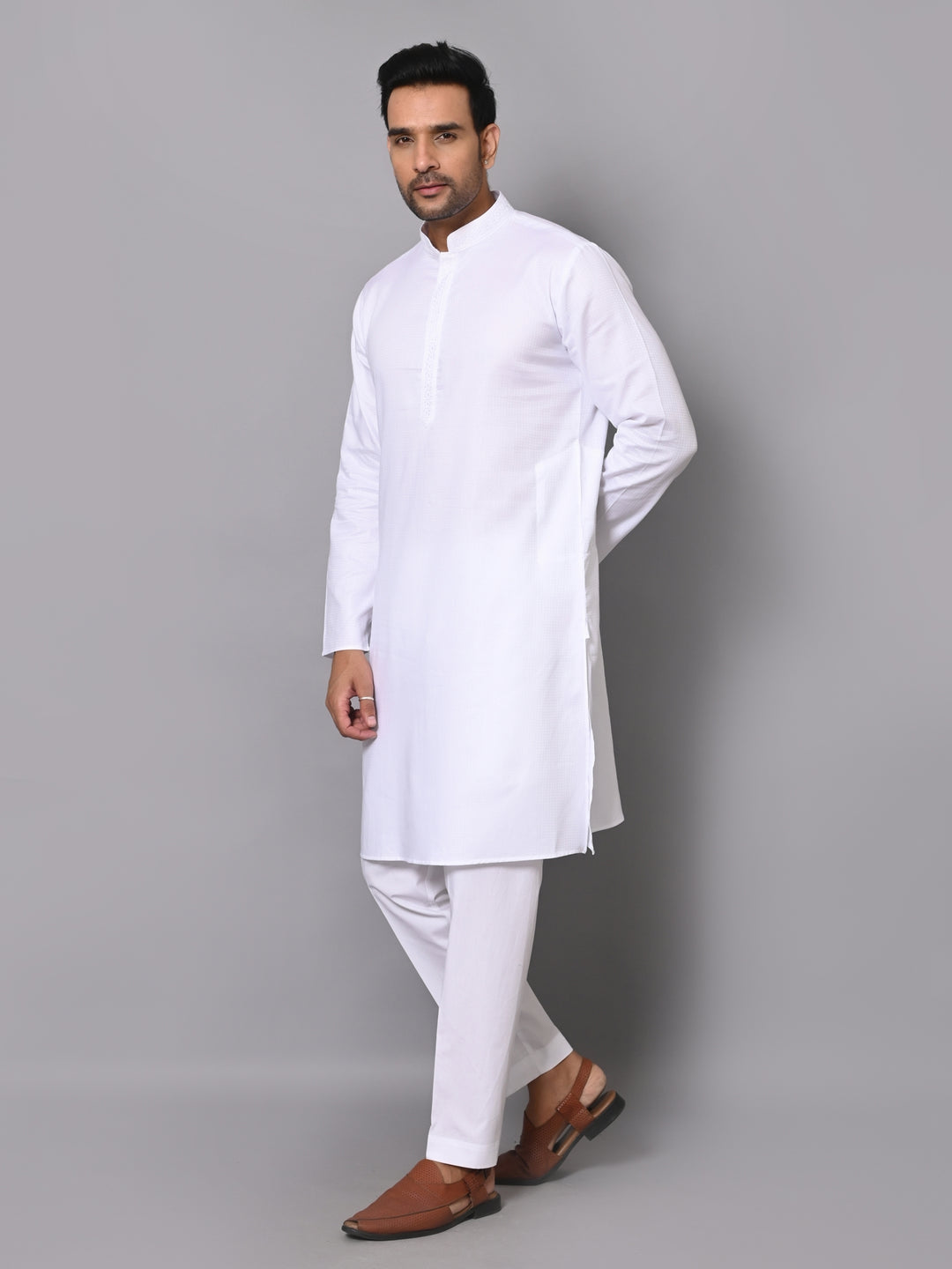 Striped White Kurta Set - KM40364-13