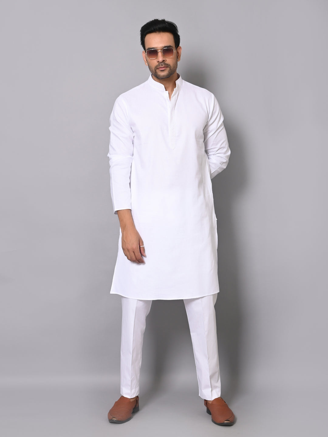 Striped White Kurta Set - KM40364-13