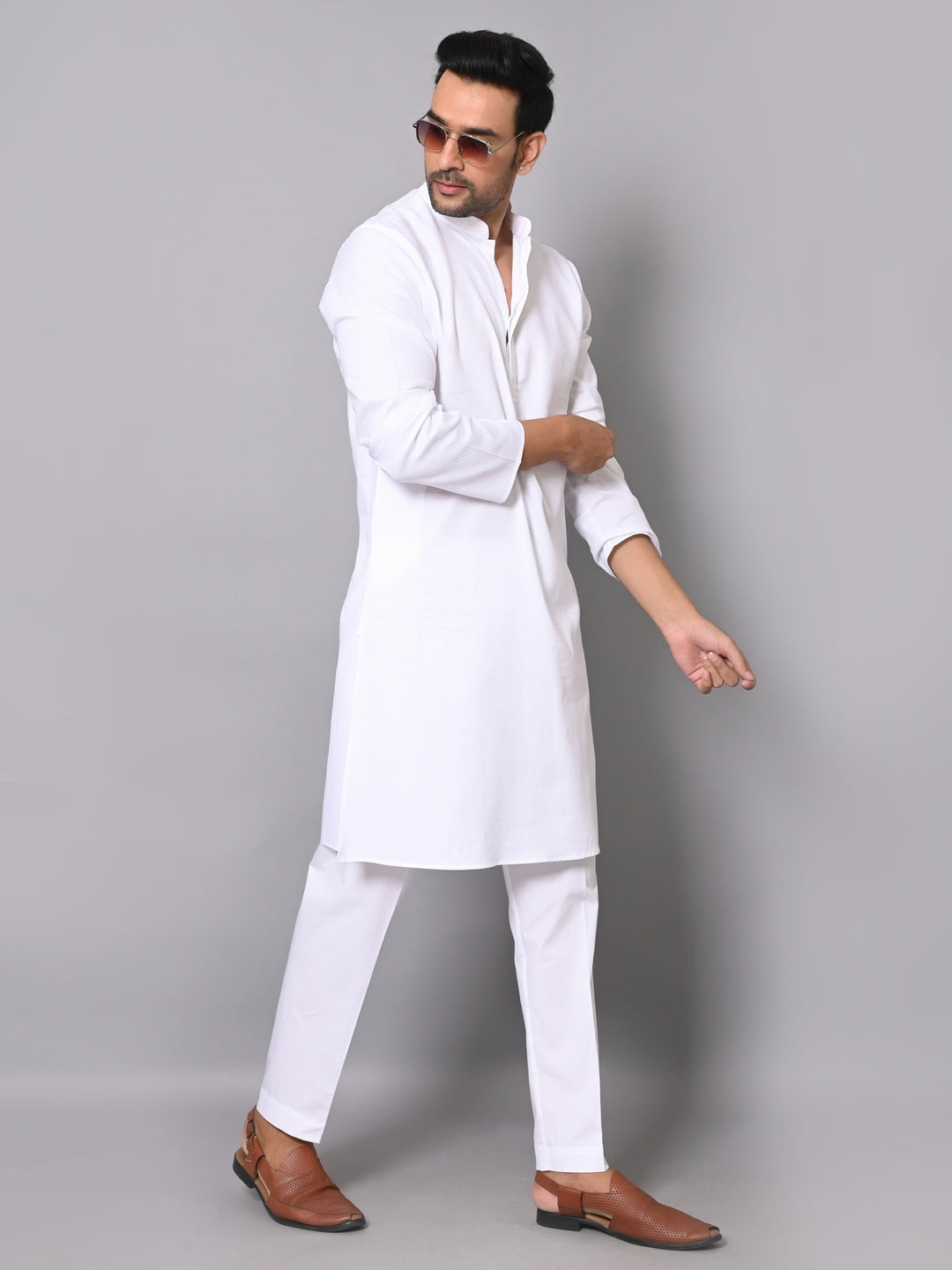 Striped White Kurta Set - KM40364-13