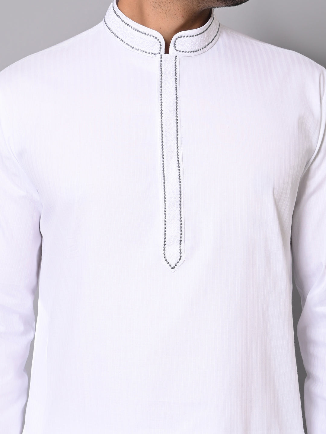 Striped White Kurta Set - KM40364-9