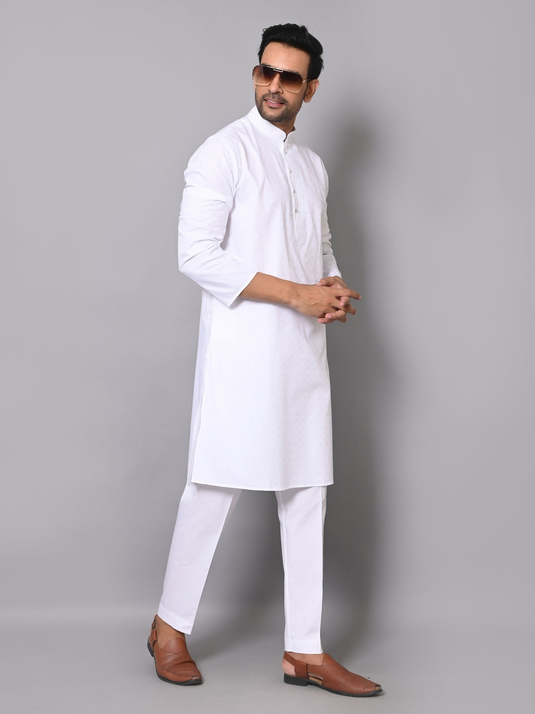 Solid White Kurta Set - KM40363-9