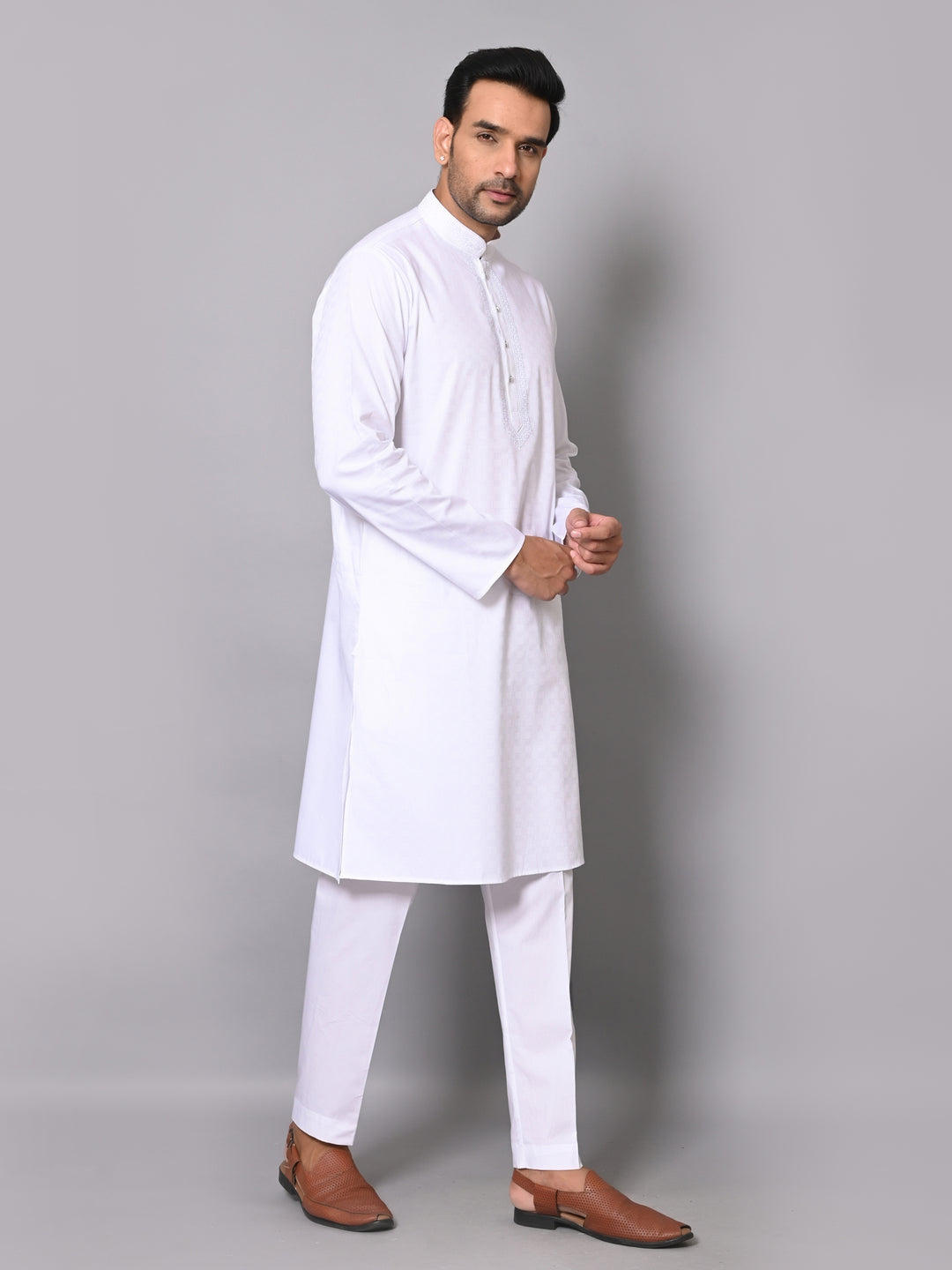 Solid White Kurta Set - KM40363-9