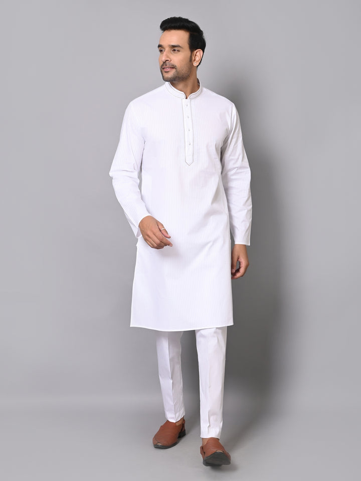 Striped White Kurta Set - KM40363-4