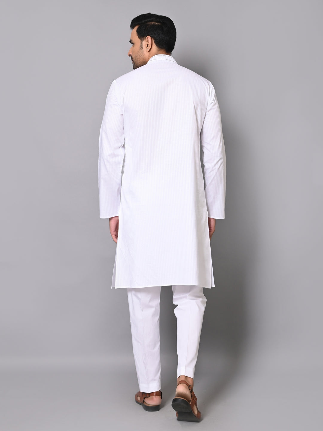 Striped White Kurta Set - KM40363-4