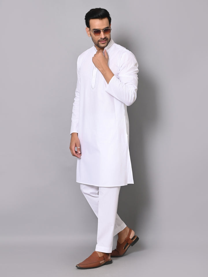 Striped White Kurta Set - KM40363-4