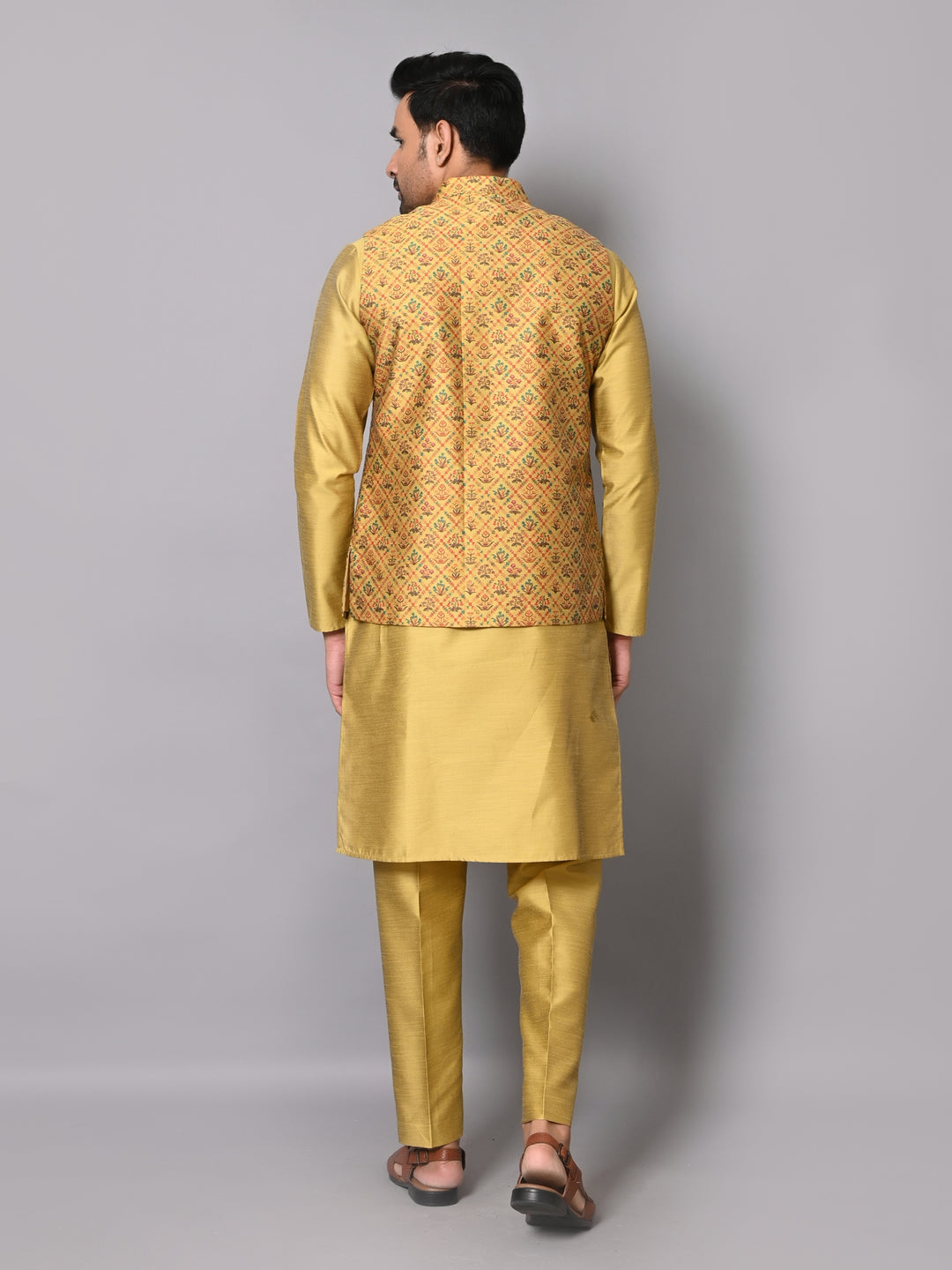 Floral Mustard Jacket Kurta Set - JM40126-43