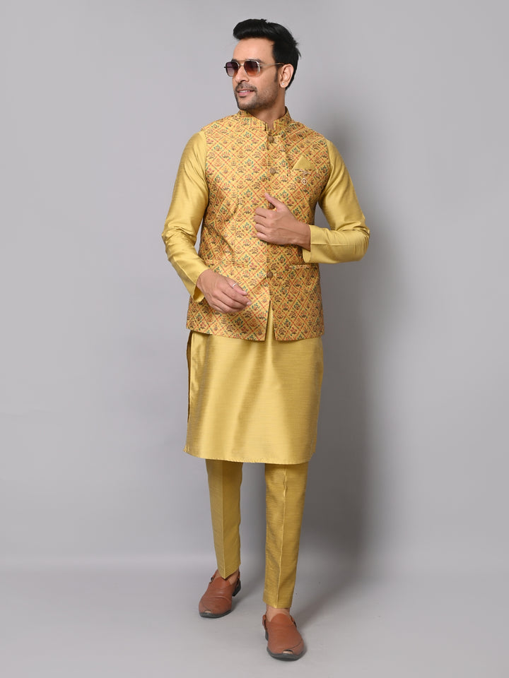 Floral Mustard Jacket Kurta Set - JM40126-43