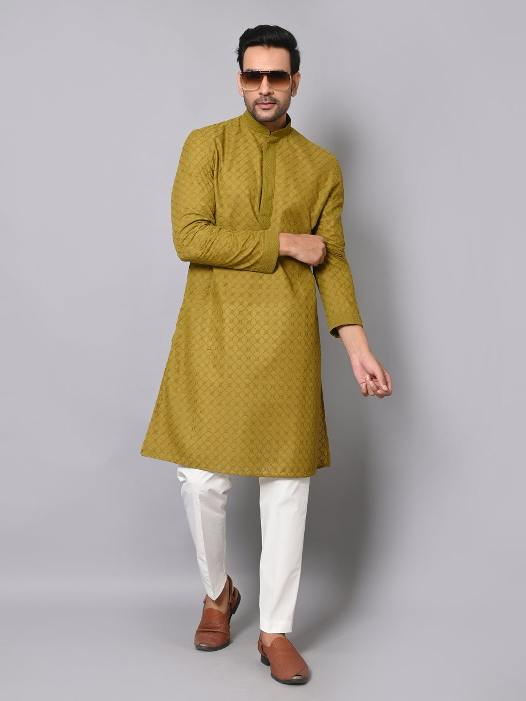 Chikan Green Kurta Set - KM32441-GR102