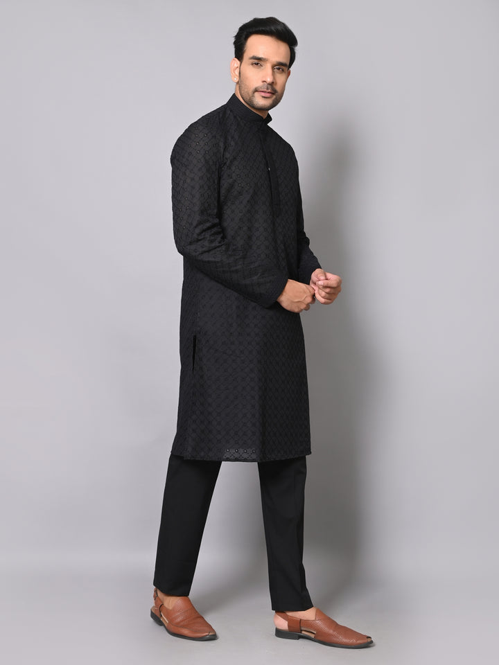 Chikan Black Kurta Set - KM32441-BK102