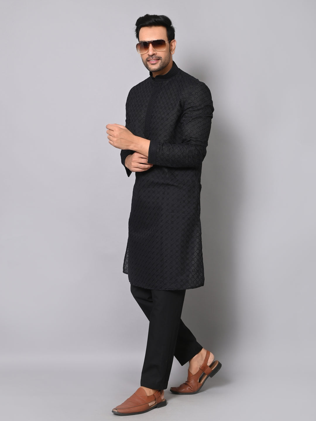 Chikan Black Kurta Set - KM32441-BK102