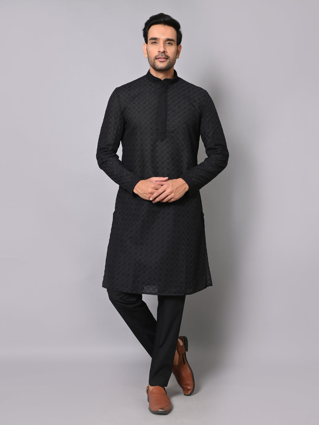 Chikan Black Kurta Set - KM32441-BK102