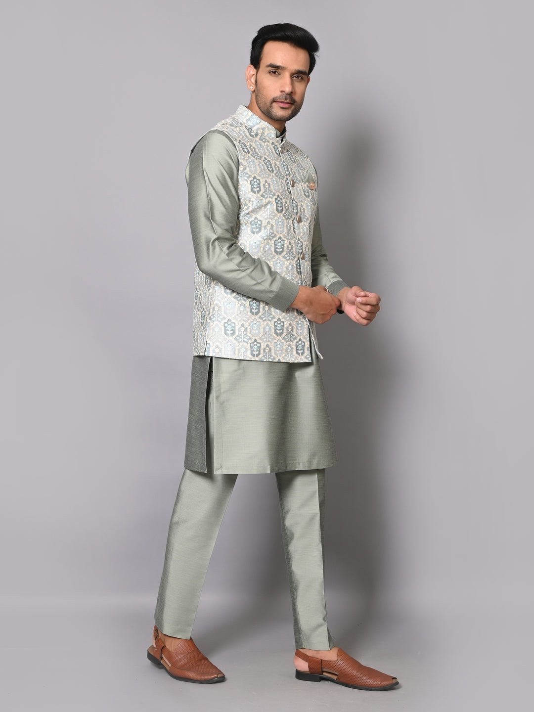 Floral Green Jacket Kurta Set - K2711-77C