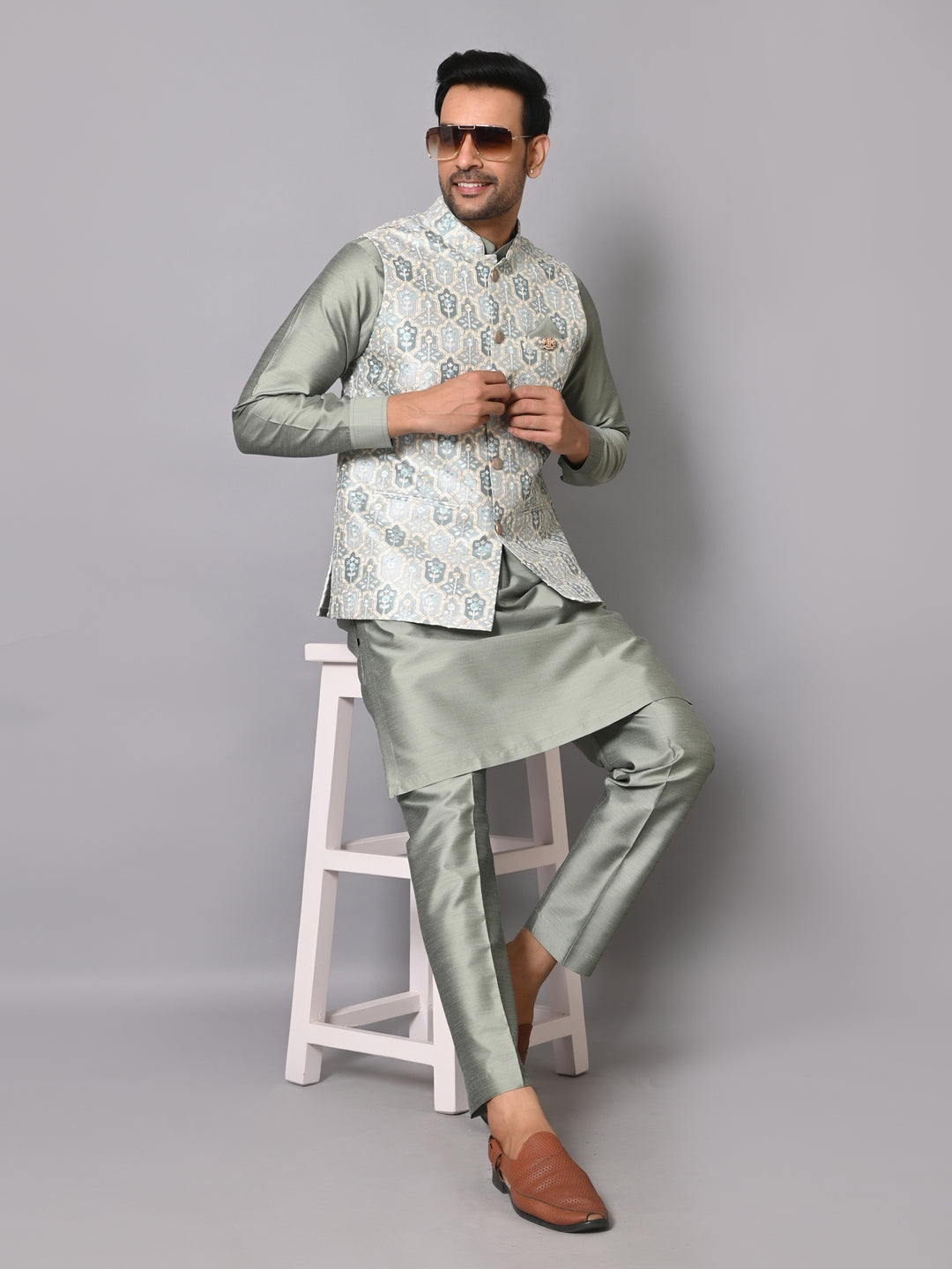 Floral Green Jacket Kurta Set - K2711-77C