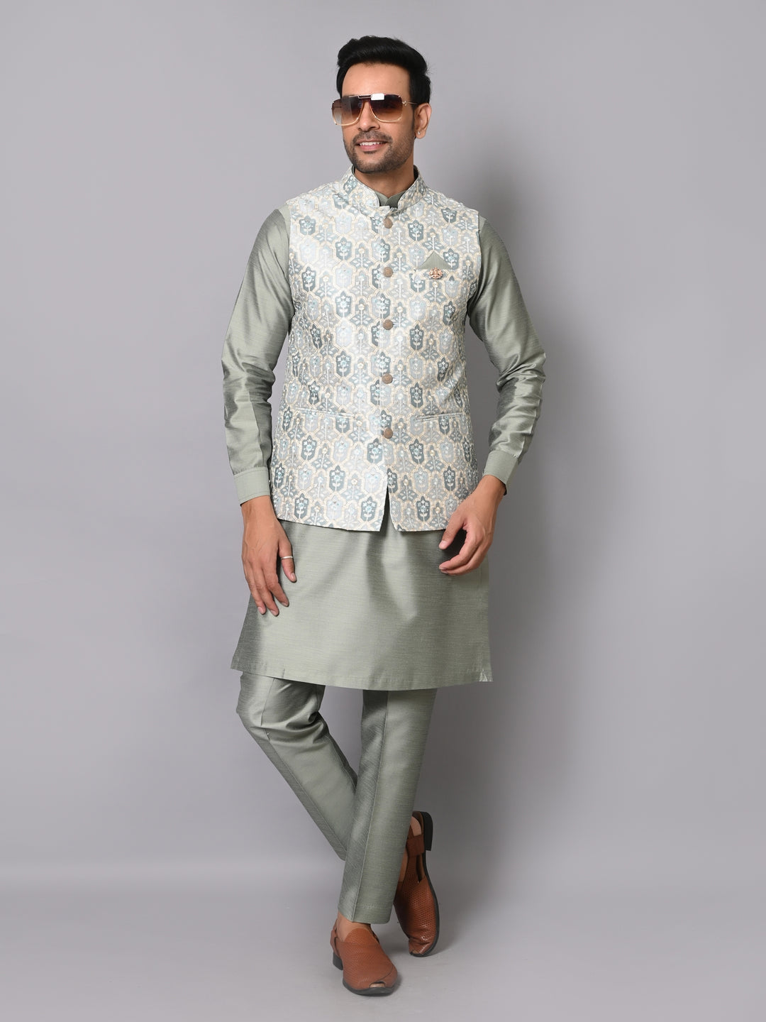 Floral Green Jacket Kurta Set - K2711-77C