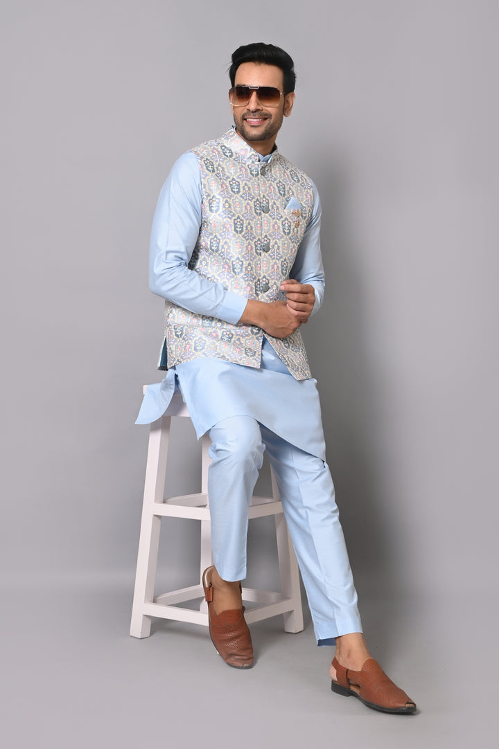 Floral Blue Jacket Kurta Set - K2711-77F