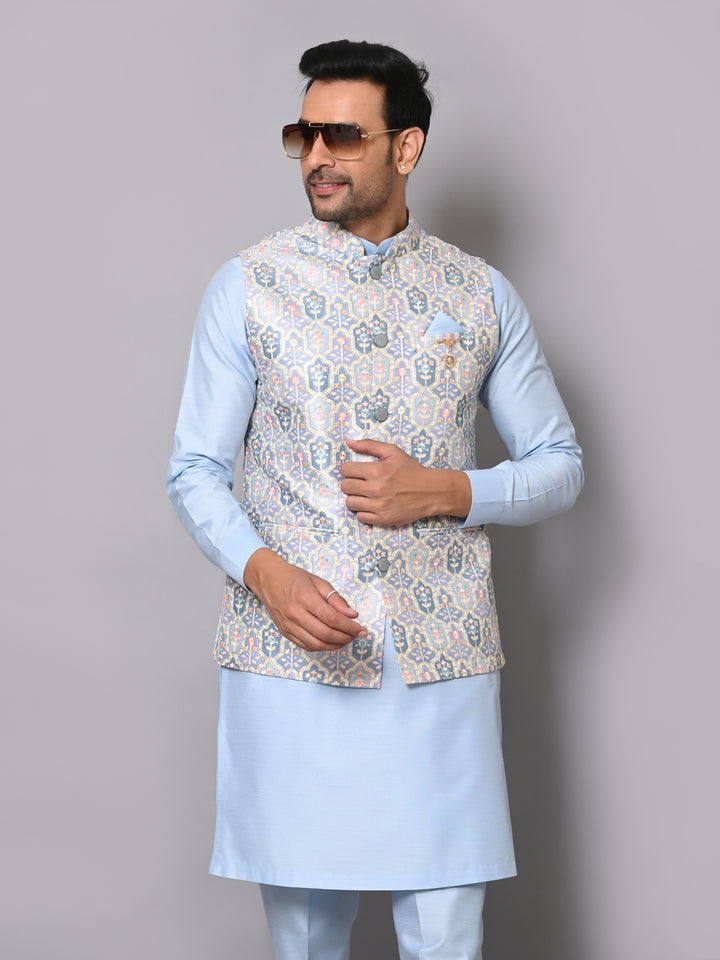 Floral Blue Jacket Kurta Set - K2711-77F