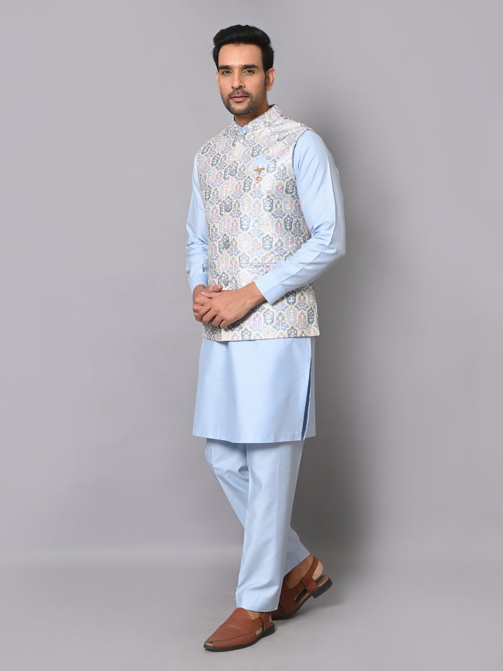 Floral Blue Jacket Kurta Set - K2711-77F