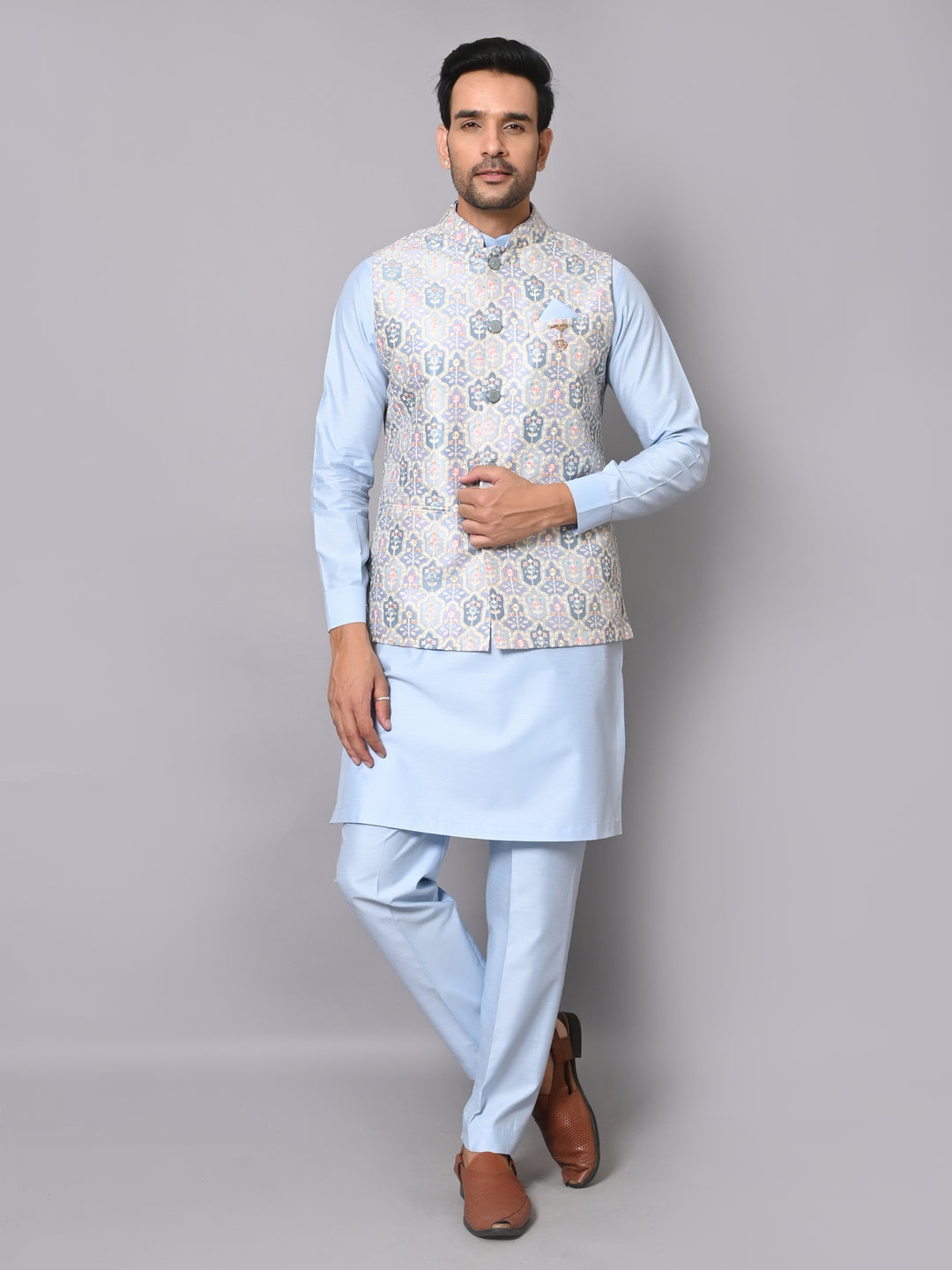 Floral Blue Jacket Kurta Set - K2711-77F