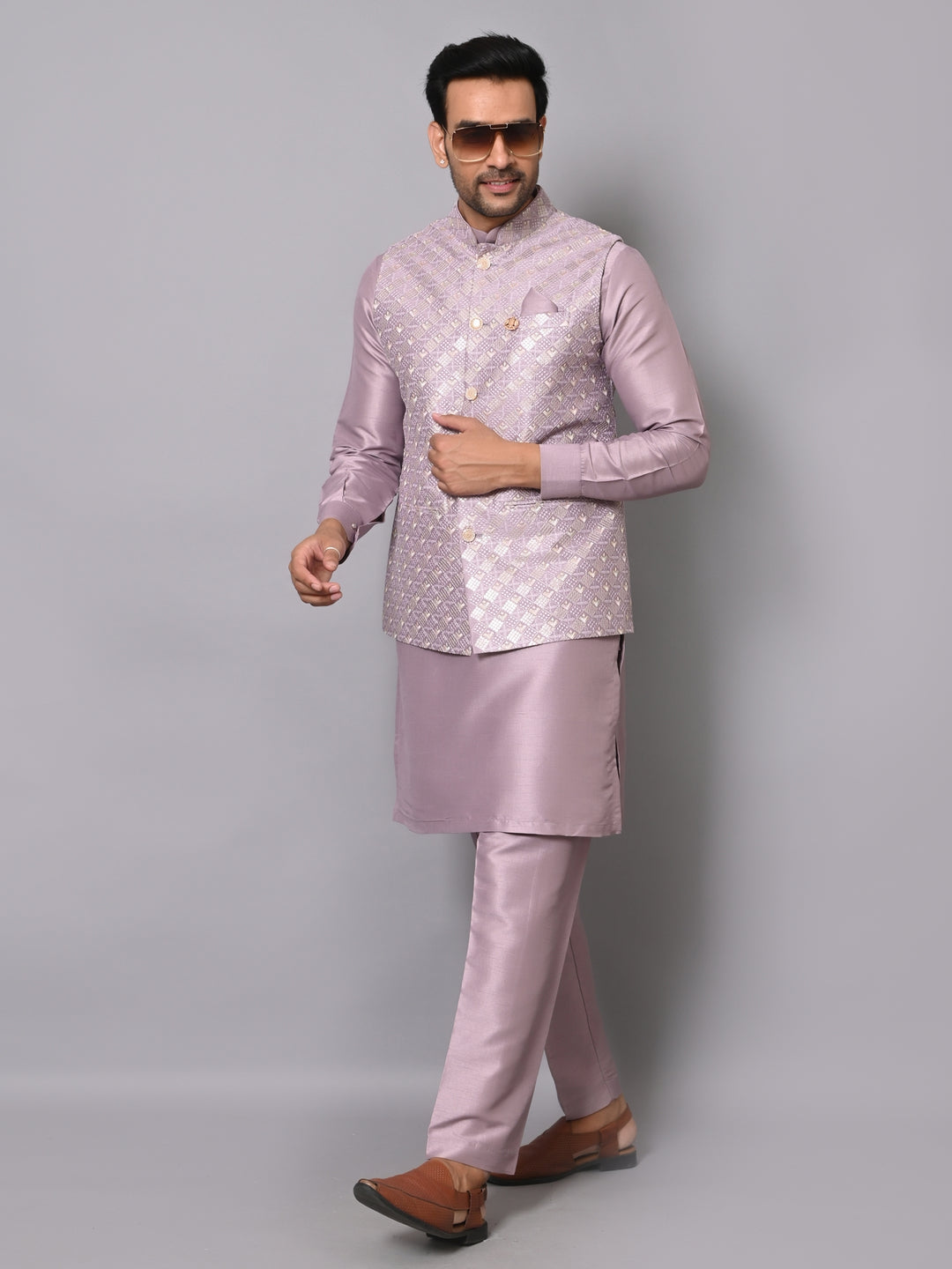 Ethnic Motifs Wine Jacket Kurta Set - K2704-104