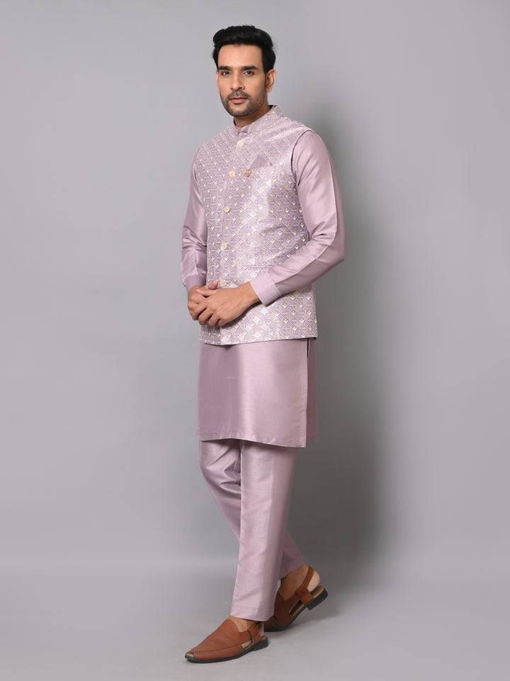 Ethnic Motifs Wine Jacket Kurta Set - K2704-104