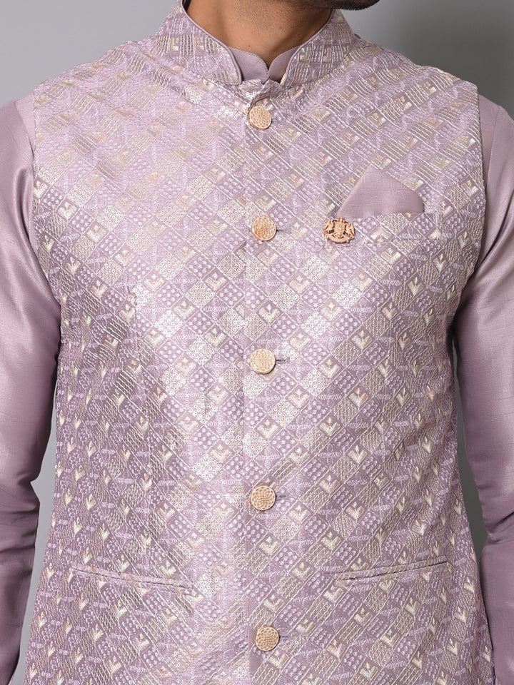 Ethnic Motifs Wine Jacket Kurta Set - K2704-104