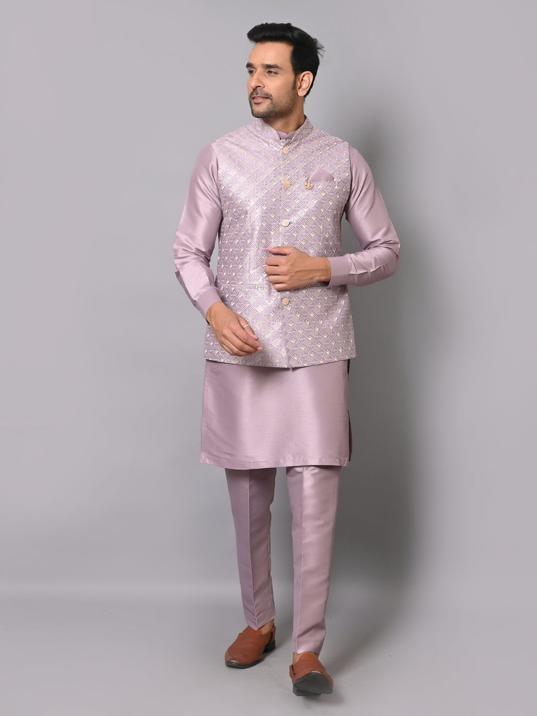 Ethnic Motifs Wine Jacket Kurta Set - K2704-104