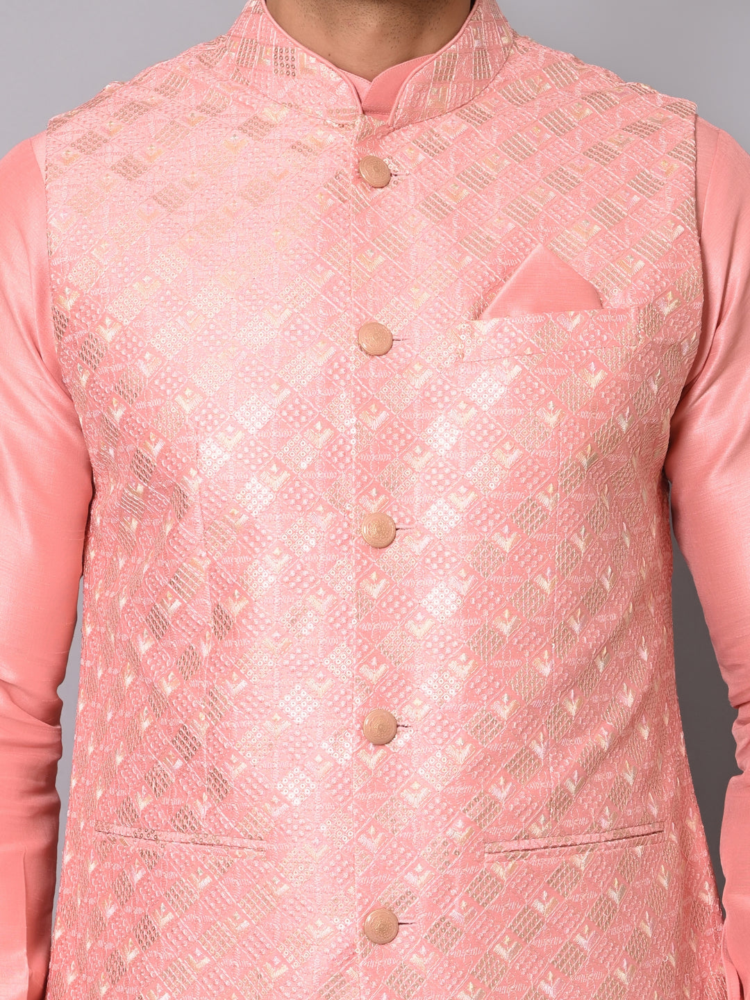 Ethnic Motifs Peach Jacket Kurta Set - K2704-44