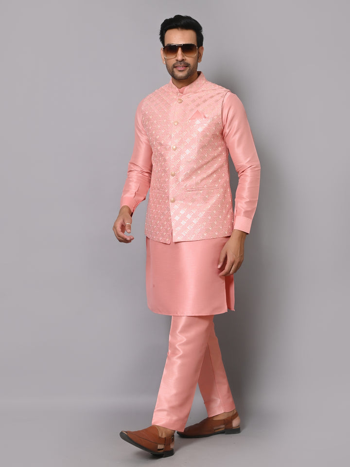 Ethnic Motifs Peach Jacket Kurta Set - K2704-44