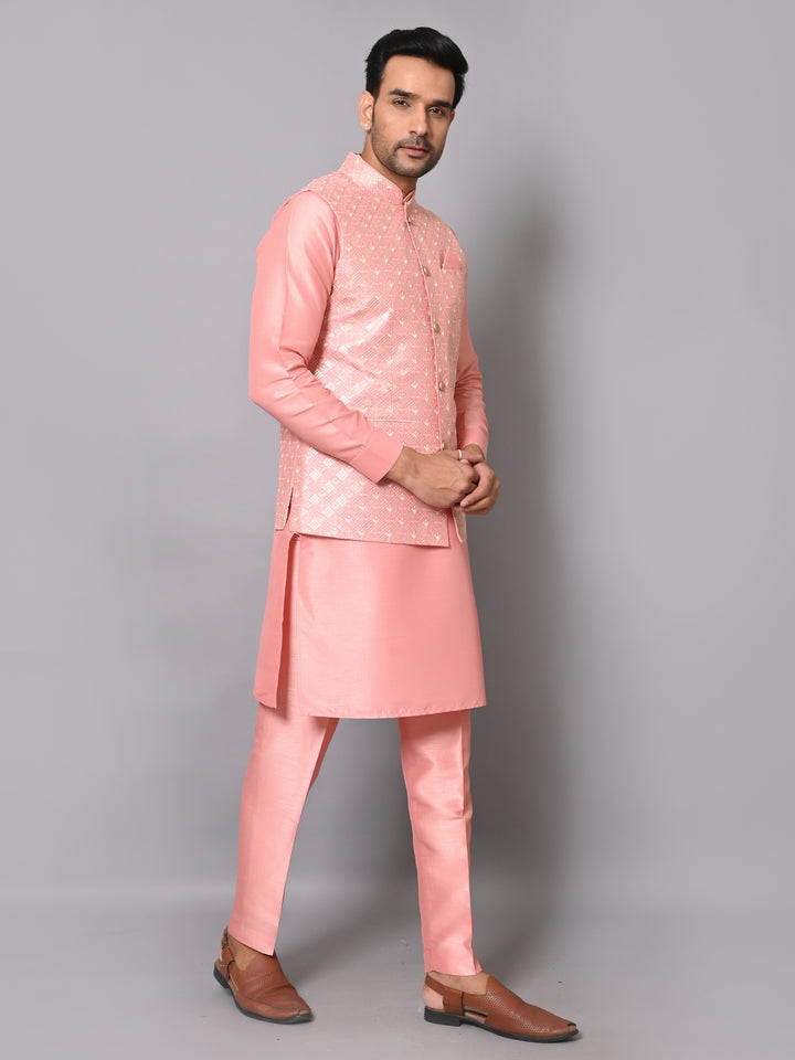 Ethnic Motifs Peach Jacket Kurta Set - K2704-44