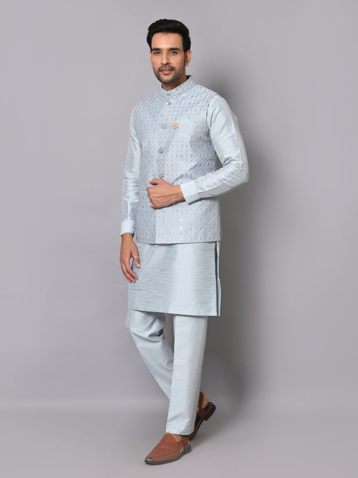 Ethnic Motifs Blue Jacket Kurta Set - K2633-G976