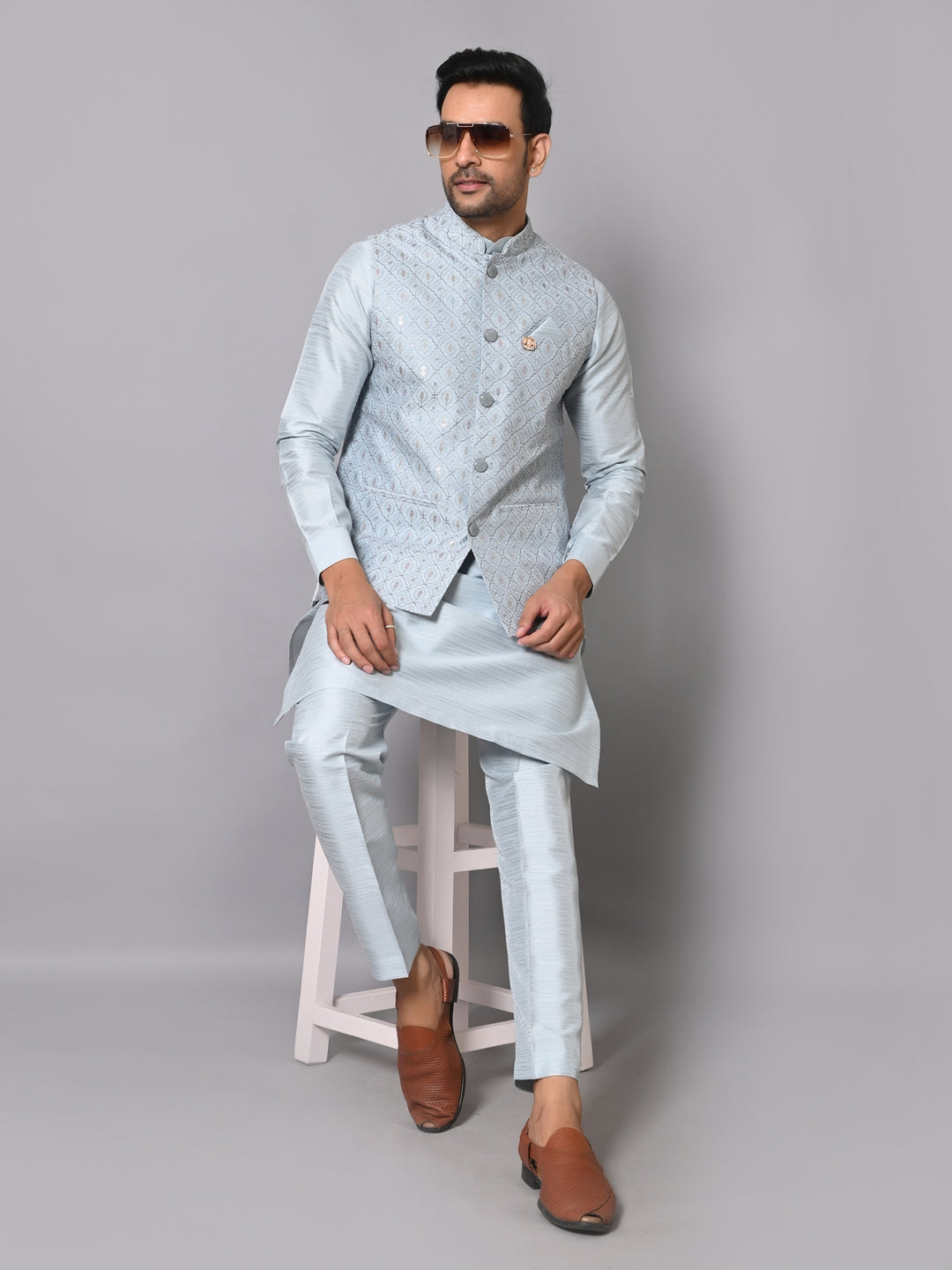 Ethnic Motifs Blue Jacket Kurta Set - K2633-G976