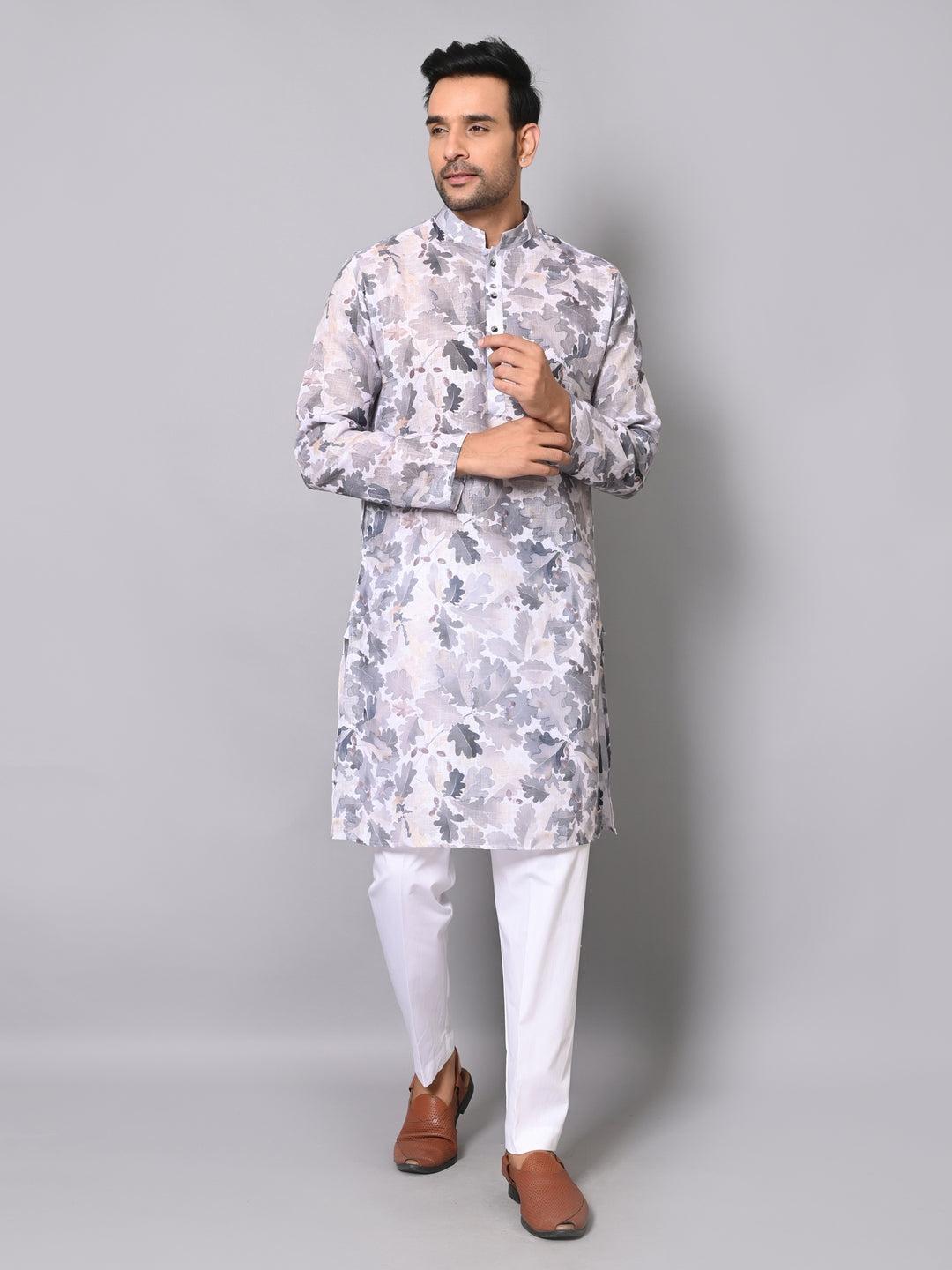 Floral Grey Kurta Set - KM39991-18