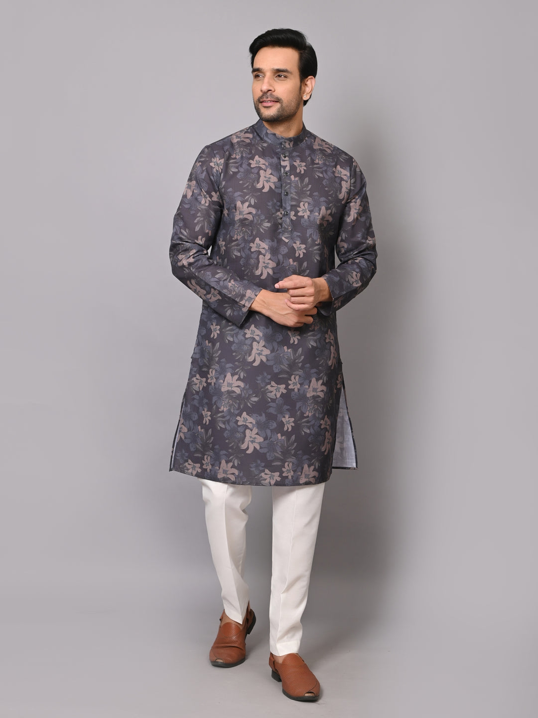 Floral Navy Blue Kurta Set - KM40379-17