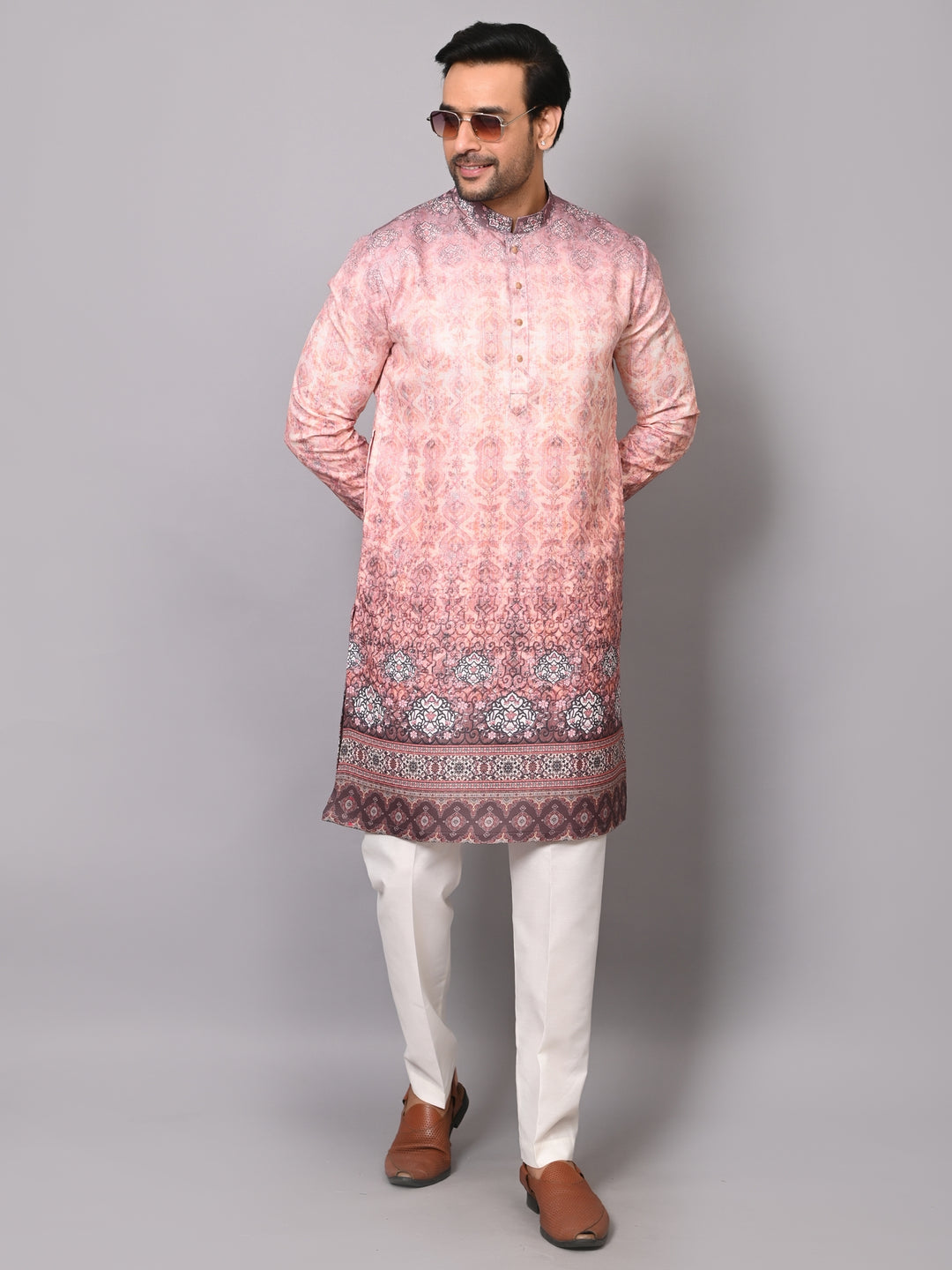 Digital Print Wine Kurta Set - KM38343-12