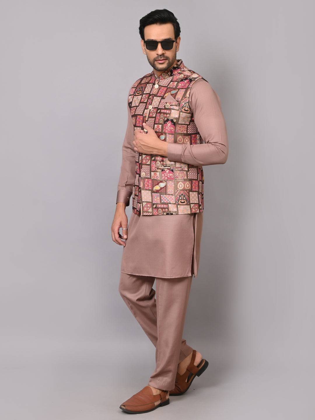 Ethnic Motifs Rust Jacket Kurta Set - K2799-1111