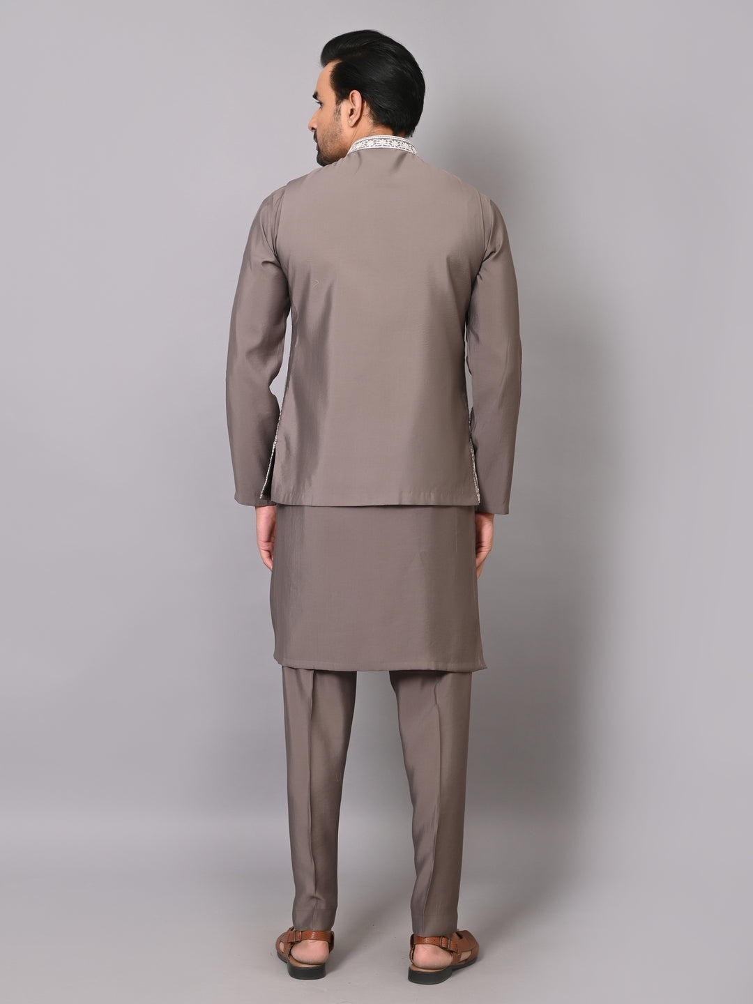 Woven Design Grey Jacket Kurta Set - K2756-1013