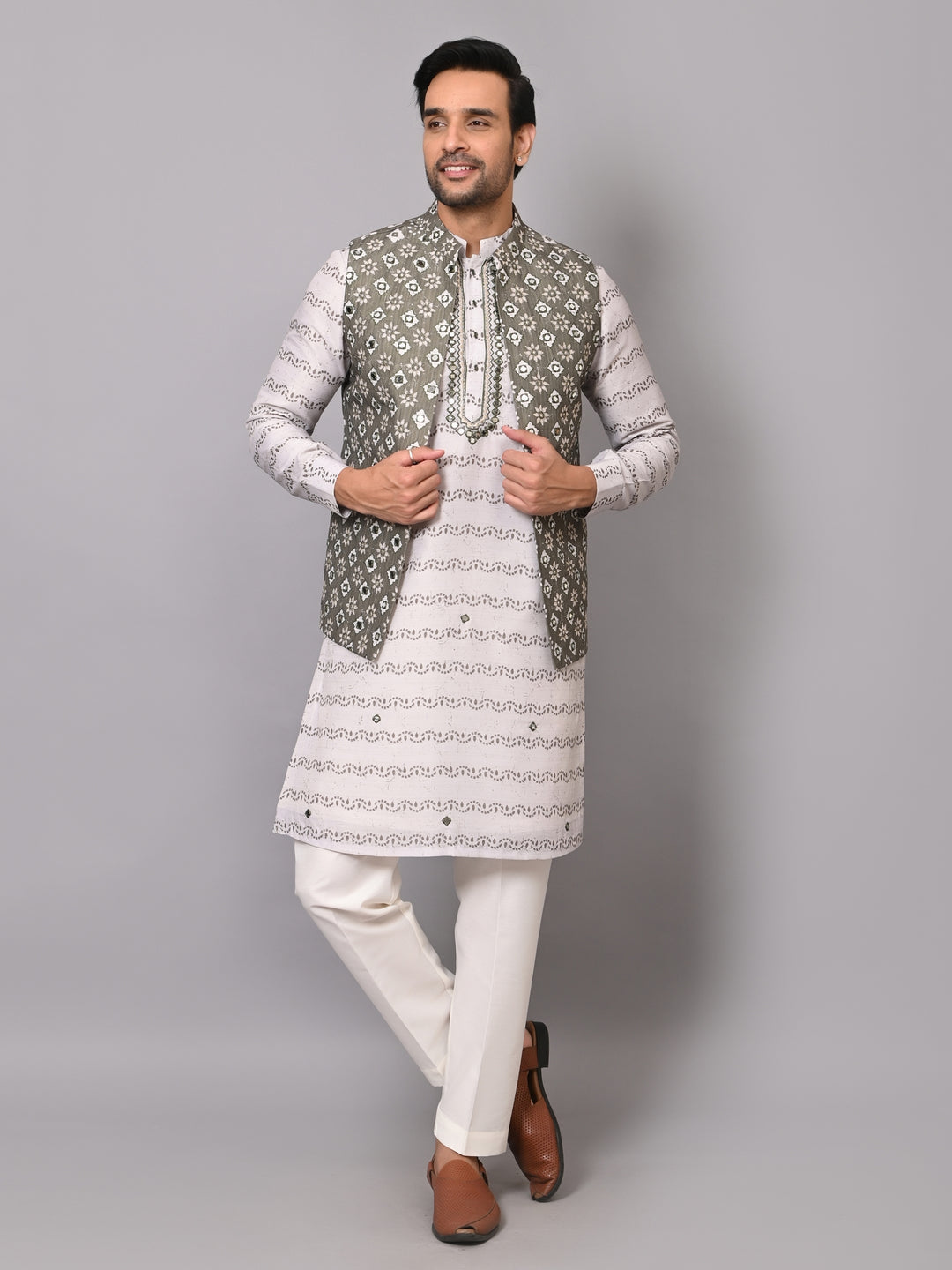 Mirror Work Green Jacket Kurta Set - JM41518-11