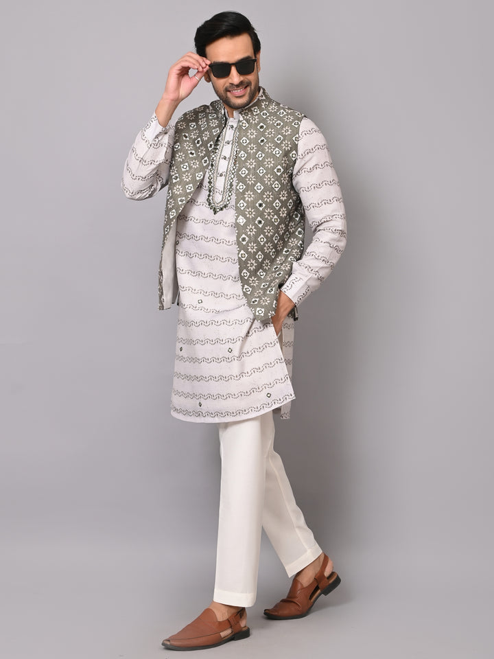 Mirror Work Green Jacket Kurta Set - JM41518-11