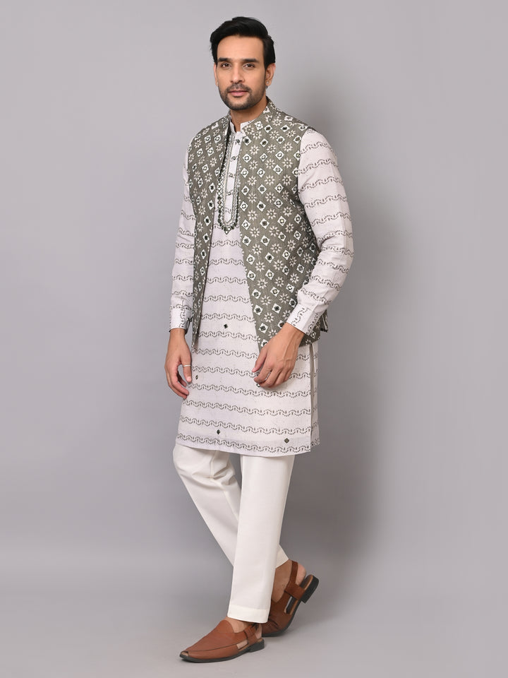 Mirror Work Green Jacket Kurta Set - JM41518-11