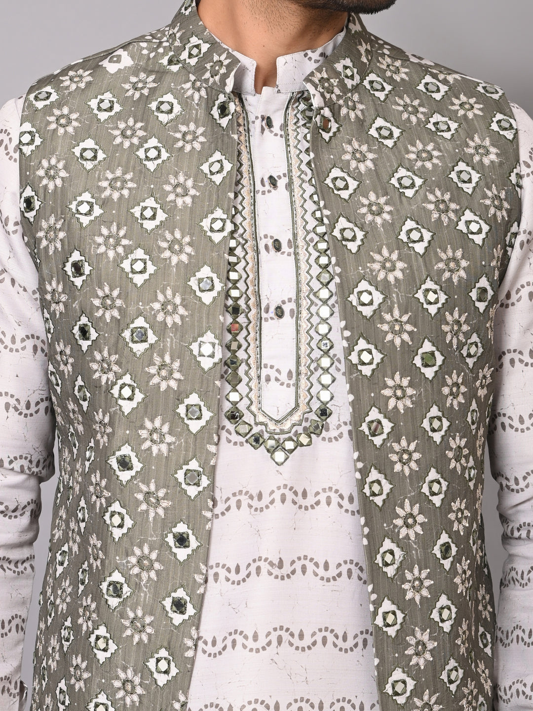 Mirror Work Green Jacket Kurta Set - JM41518-11