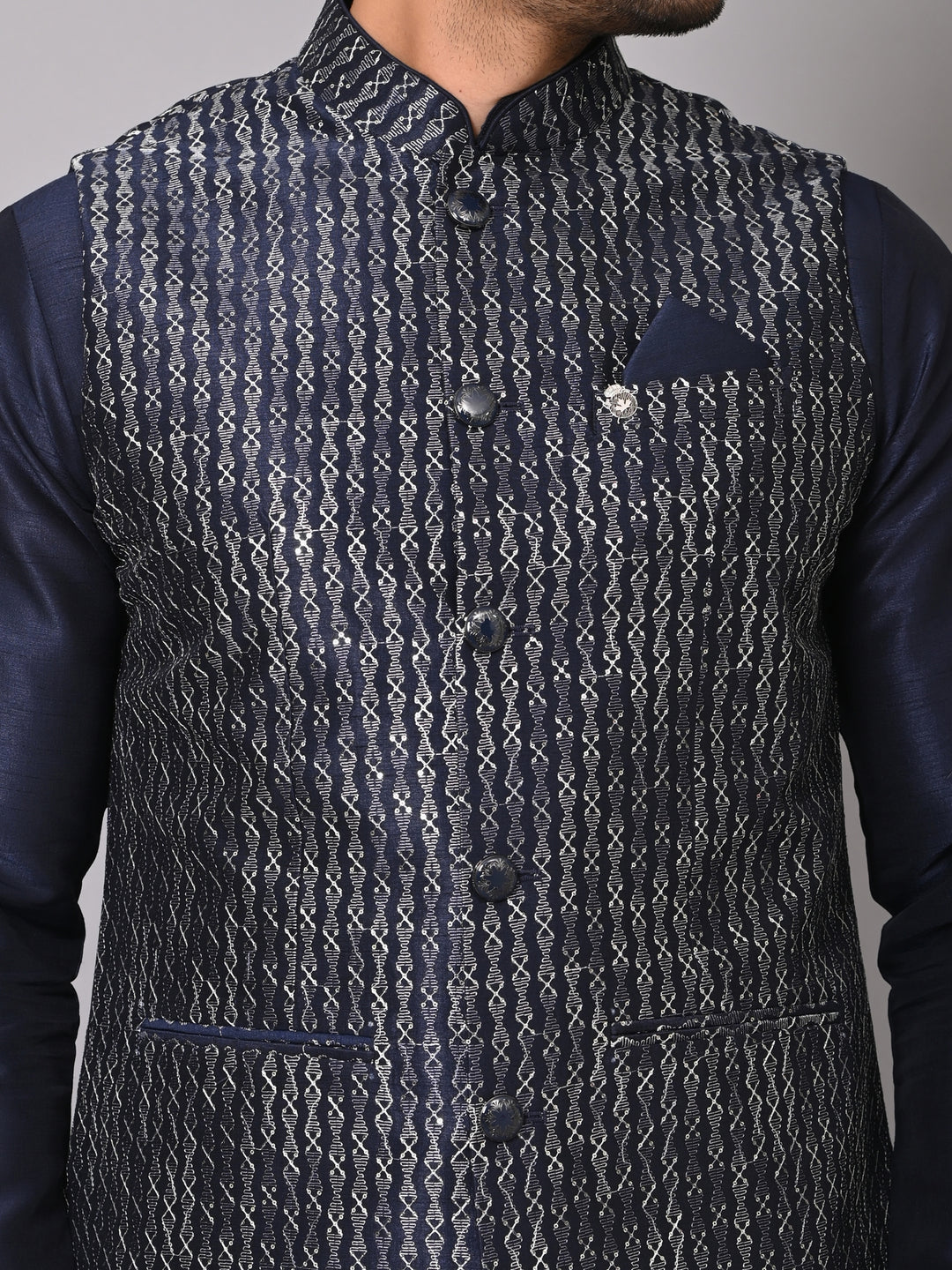 Sequence Navy Blue Jacket Kurta Set - JM40555-26