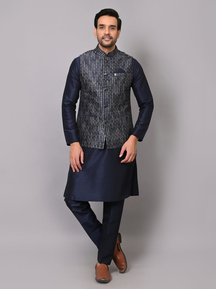 Sequence Navy Blue Jacket Kurta Set - JM40555-26