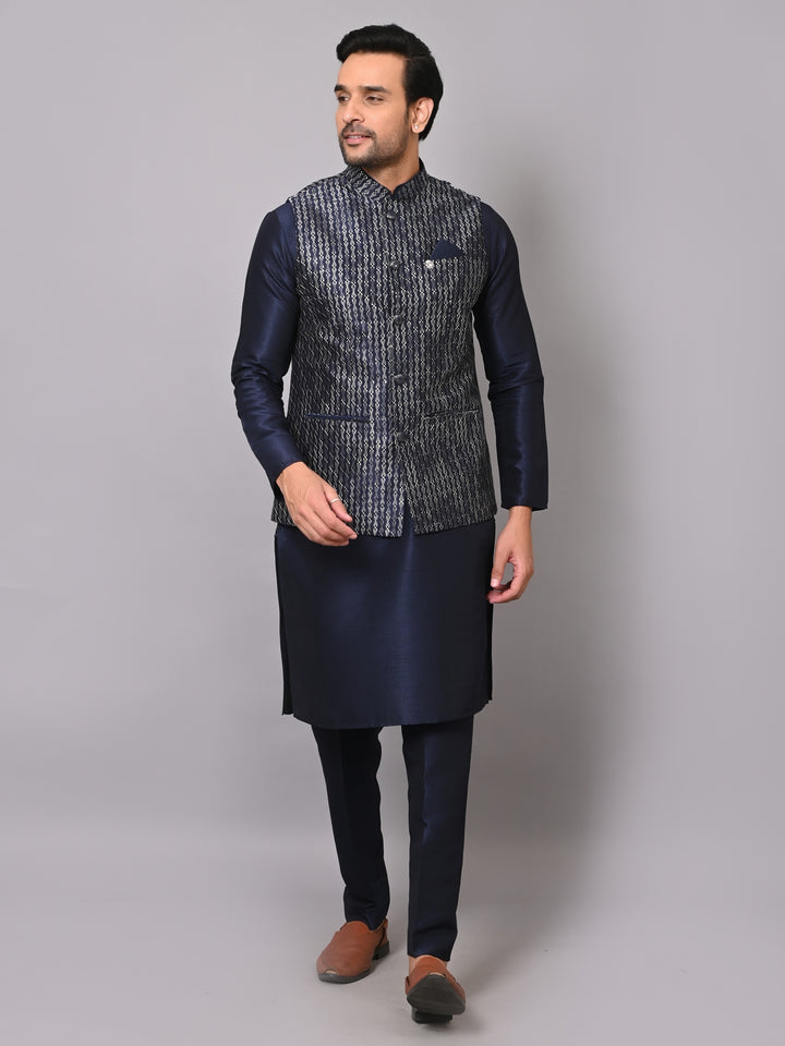 Sequence Navy Blue Jacket Kurta Set - JM40555-26