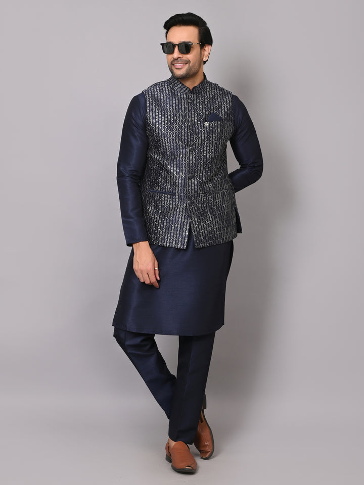 Sequence Navy Blue Jacket Kurta Set - JM40555-26