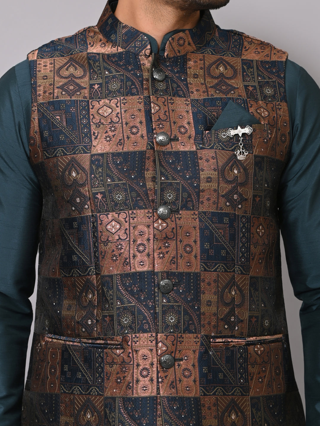 Ethnic Motifs Green Jacket Kurta Set - JM40416-1