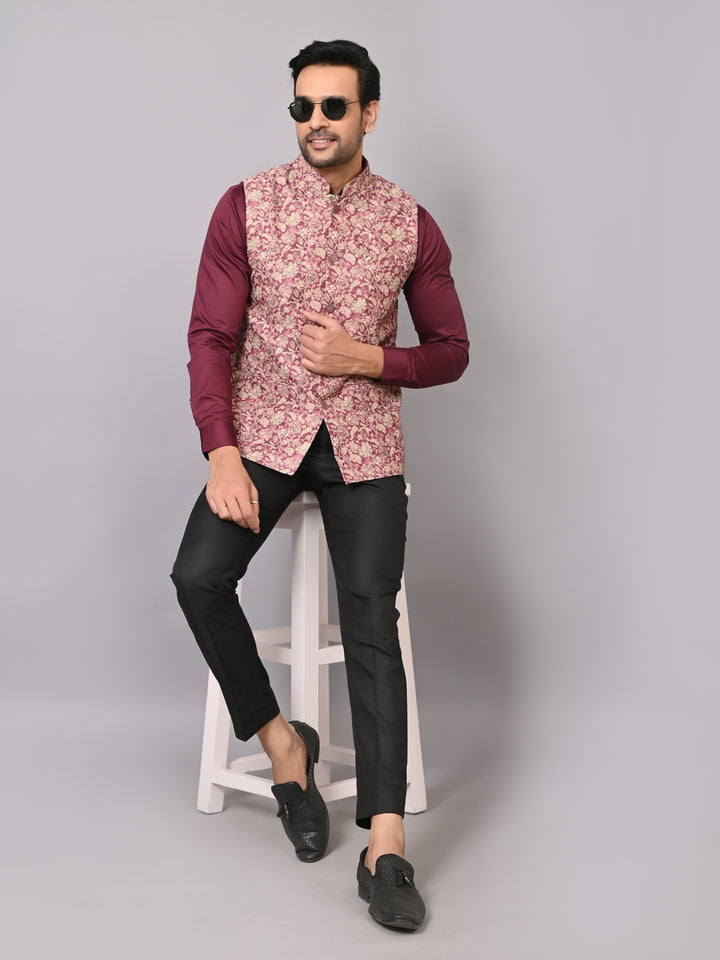 Floral Wine Nehru Jacket - B40491-1006F