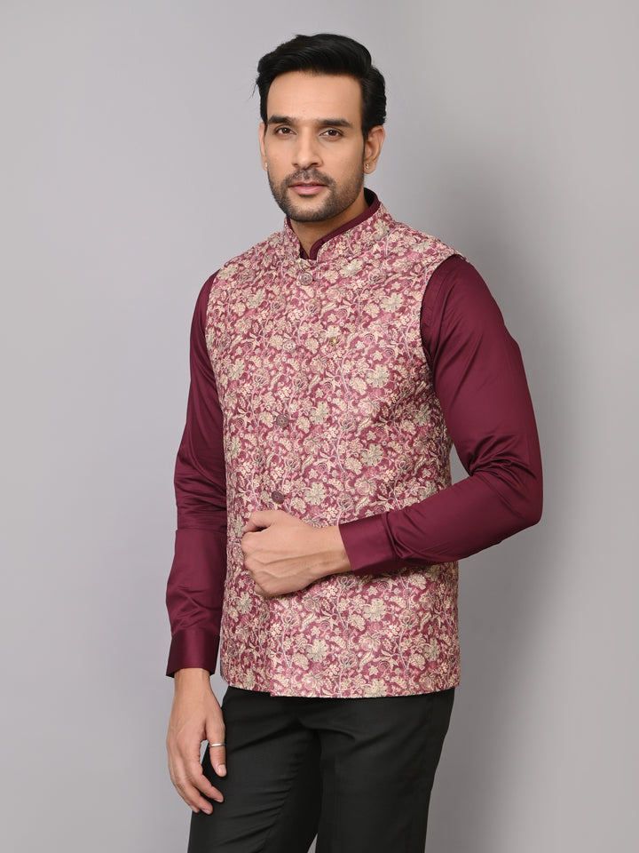 Floral Wine Nehru Jacket - B40491-1006F