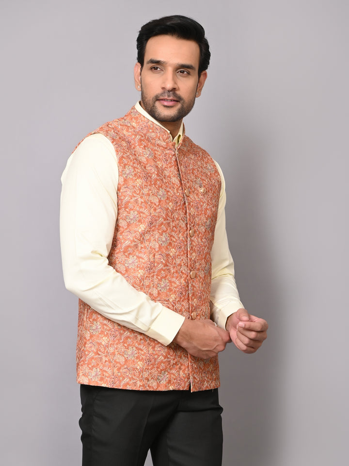 Floral Rust Nehru Jacket - B40491-1006B